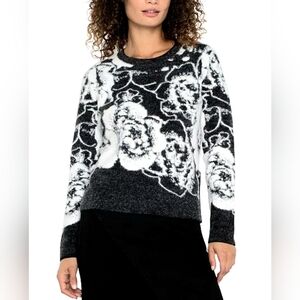 Liverpool Black and White Floral Crewneck Sweater